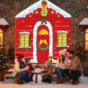 Christmas Door Decoration Santa Workshop Door Cover Christmas Holiday Red House Hanging Backdrop Xmas Porch Banner for Winter Holiday Outdoor Garage Classroom Home Decor