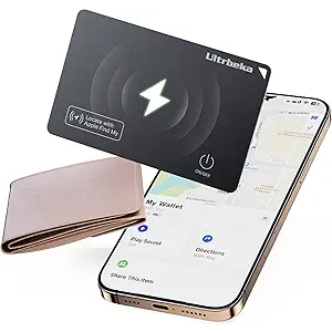 Ultrbeka UltraThin Wallet Tracker Card 0.094in IP68 Waterproof Bluetooth Tracker for Wallet, Passport, Work with Apple Find My APP, Wireless Charging, Card Locator [Apple MFi Certified] iOS Only
