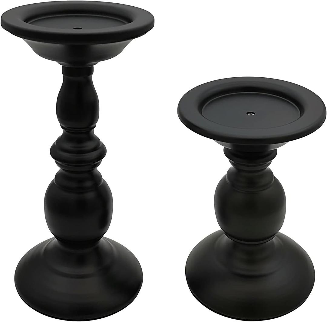 Pillar Candle Holders Stands Set of 2, Candle Holders for Pillar Candles Decorative Candlestick Holder for Fireplace, Home Decor, Dinning, Party, Wedding, Matte Black, 6.2" & 8.7"