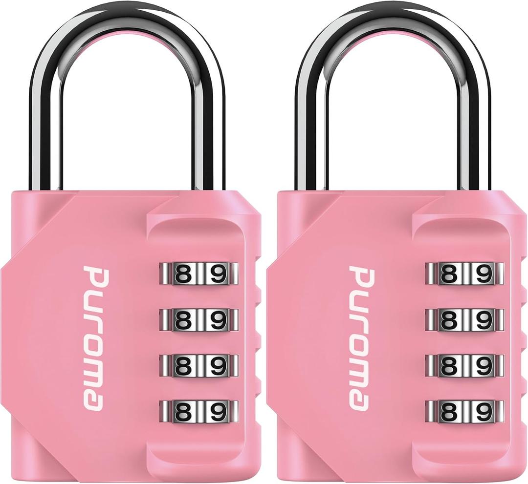 Puroma 2 Pack Combination Lock for Locker 4 Digit Outdoor Waterproof Padlock for School, Gym, Sports, Fence, Toolbox, Gate, Case, Outdoor, Hasp Storage, Cabinets (Rose Pink)