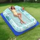 Inflatable Tanning Pool Lounger Float with Protection Tarp, 85" x 57" Pool Floats Adult with Pillow, 6 in 1 Suntan Tub Raft Floatie, Sunbathing Water Bed Lounge Blow Up Kids Ball Pit Party Gifts-Cyan