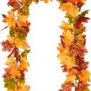 DearHouse 2 Pack Fall Garland Maple Leaf, 5.9Ft/Piece Hanging Vine Garland Artificial Autumn Foliage Garland Thanksgiving Decor for Home Wedding Fireplace Party Christmas (Green)