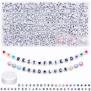 Amaney 1600pcs Acrylic Alpabet Letter Beads,31 Styles,Heart,Number,Star and Smiley Beads,4x7mm for Jewelry Making Bracelets Necklaces Key Chains (7x4mm)