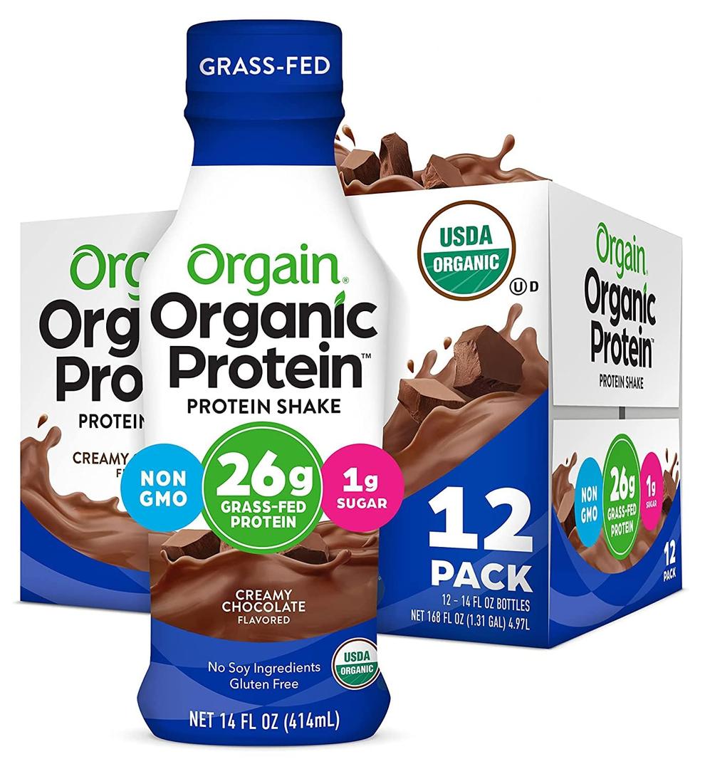 Orgain Organic Protein Shake, Grass Fed Dairy, Creamy Chocolate - 26g High Protein Whey Shake, Ready to Drink, Gluten Free, No Soy Ingredients, No Sugar Added, 14 Fl Oz (Pack of 12) (EXP 08/24/26)
