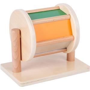 Montessori Baby Toys Play Kit Montessori Mirror Peekaboo Knob Puzzle, Medium Spinning Drum and Rainbow Fabric Ball Kit Toys for 6-12 Months Toddlers