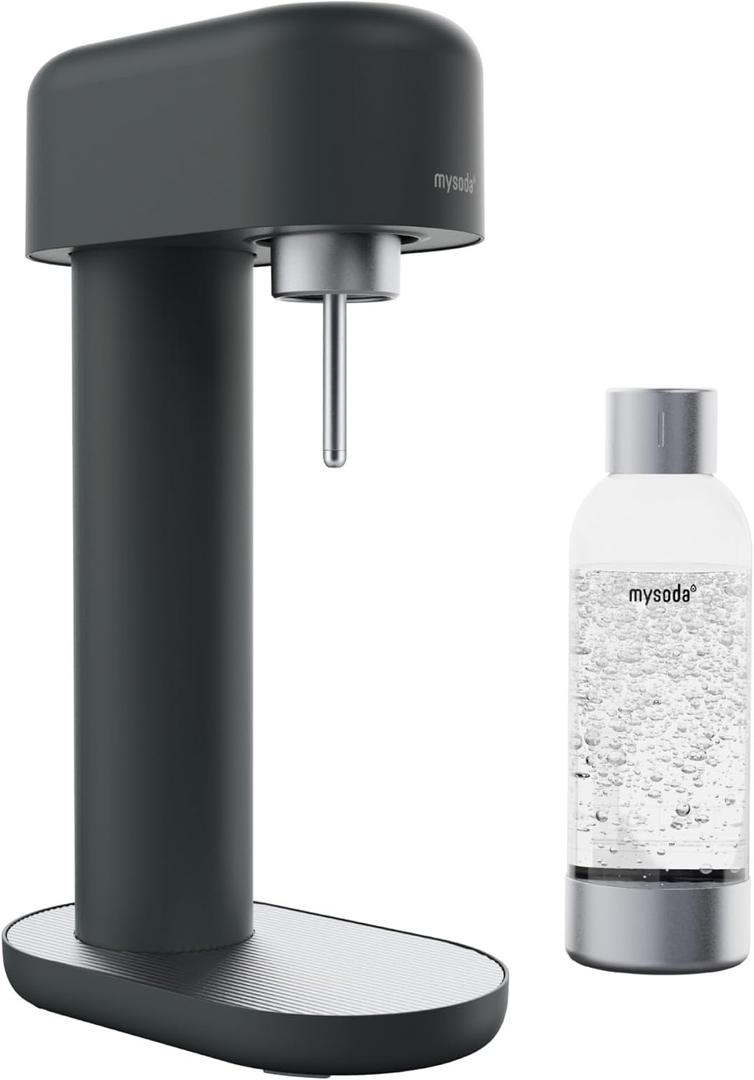 Ruby 2 Sparkling Water Maker - Silent Carbonated Water Machine Made of Robust Long-Lasting Aluminium & 1L Water Bottle - Without CO2 Cylinder - Colour Black Silver