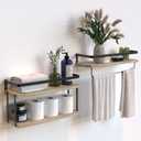 RICHER HOUSE 2+1 Tier Wall Mounted Floating Shelves Set of 2, Rustic Wood Wall Shelf with Metal Frame, Extra Storage Rack for Bathroom, Kitchen, Bedroom with Tissue Rack & Towel Bar - Rustic Wood