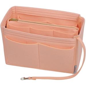 ZTUJO Purse Organizer Insert, Felt Bag Organizer with Metal Zipper, Handbag & Tote Shaper, For Speedy Neverfull Tote, 7 Sizes (Slender Large, Brush Pink)