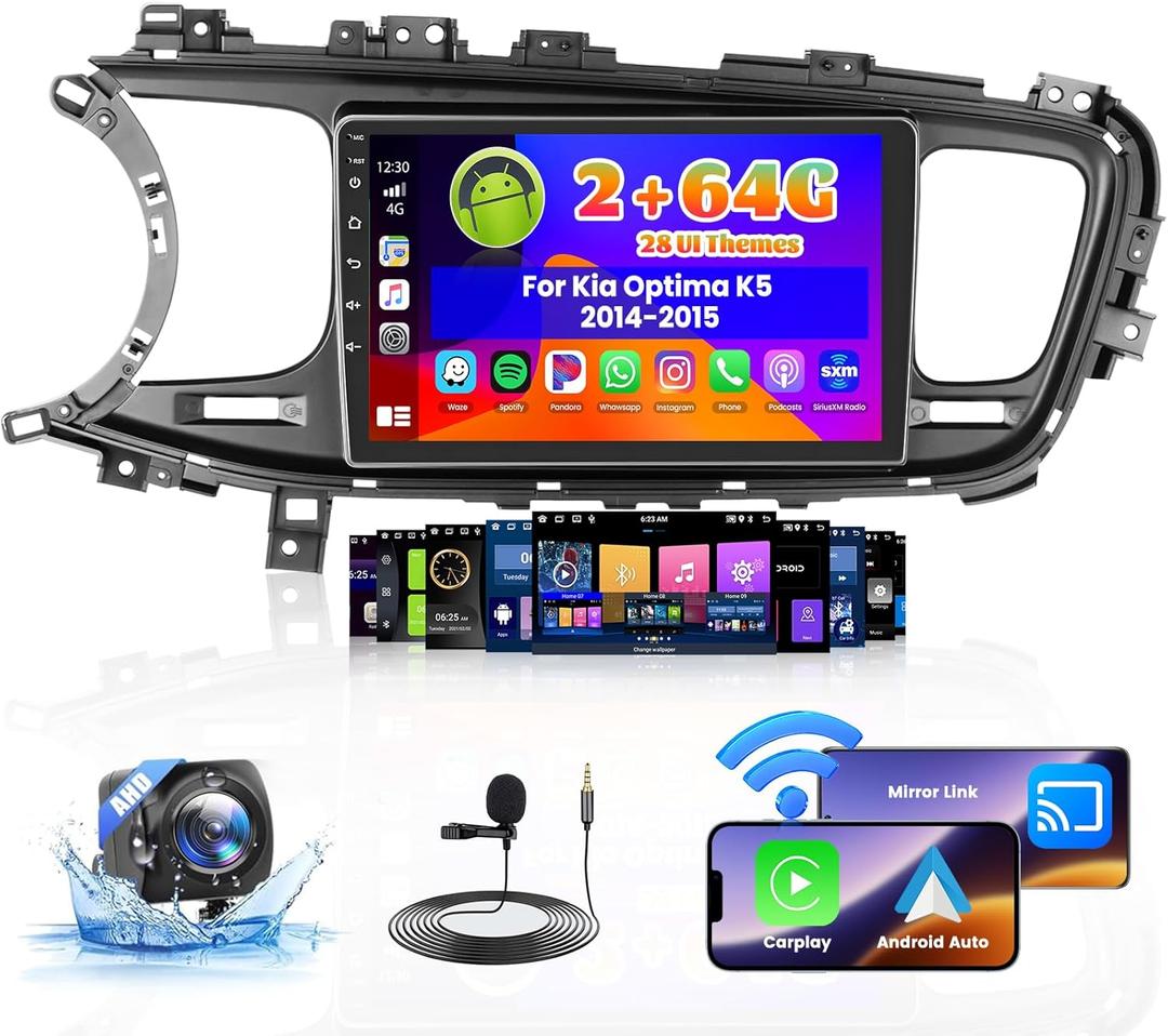 Roinvou 2+64G Radio for Kia Optima K5 2014 2015 Android 13 Car Stereo Wireless Carplay, 9 inch Touch Screen for Optima Android Auto Bluetooth GPS WiFi FM RDS Mirror Link + Backup Camera