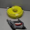 M MINGLE Sewer Jetter Kit for Pressure Washer 100 FT, Drain Cleaner Hose with Power Washer Gun, 1/4 Inch NPT Corner Rotating and Button Nose Sewer Jetting Nozzle, Orifice 4.0, 4.5 (Yellow)