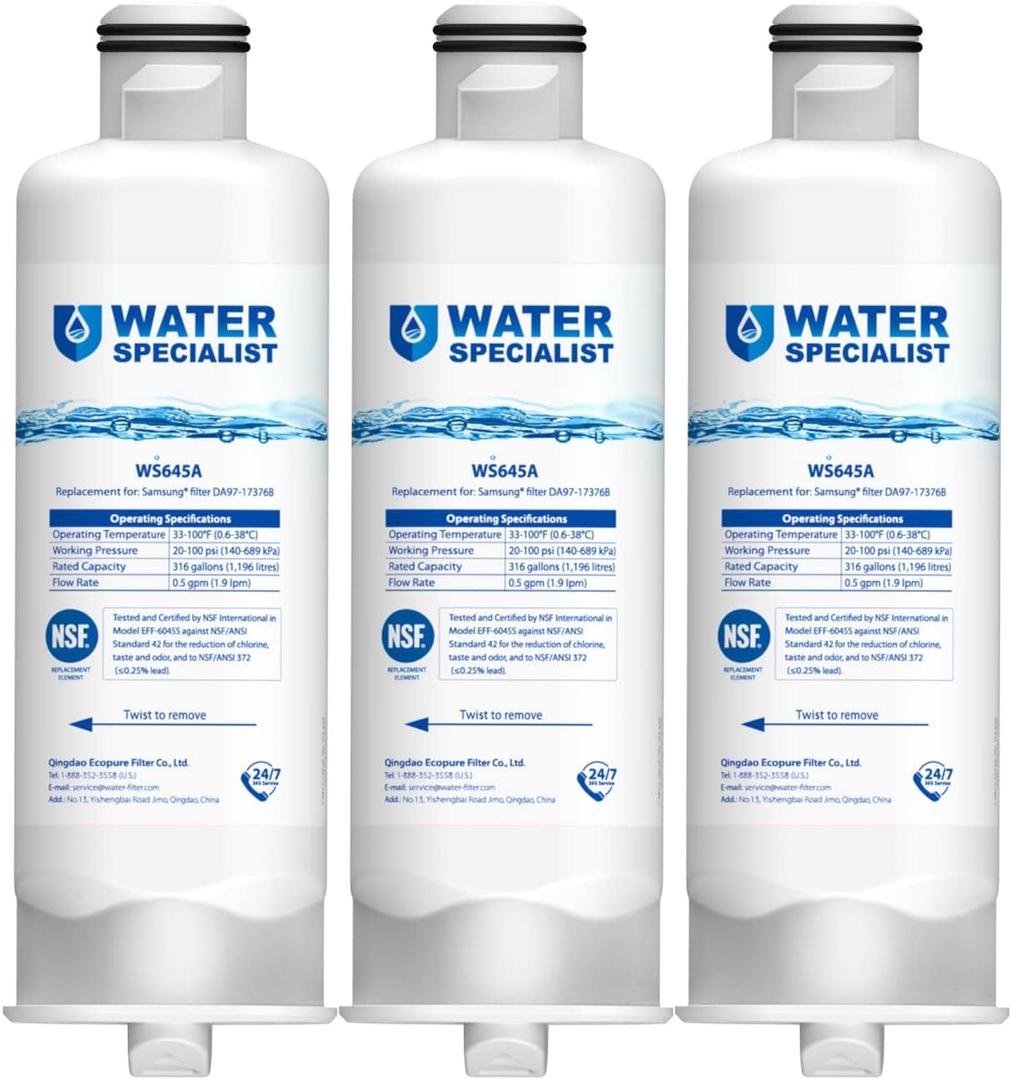 Waterspecialist DA97-17376B Replacement for Samsung HAF-QIN/EXP, HAF-QIN, RF28T5001SR, DA97-08006C, RS27T5200SR, RF28R7351SG, RF24R7201SR, RF27T5201SR, WS645A, Refrigerator Water Filter (Pack of 3)