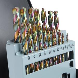 Lichamp Drill Bit Set, 21Pcs M2 HSS Cobalt Drill Bits from 1/16" to 3/8" for Metal, Cast Iron, Stainless Steel and Plastic with Durable Index Metal Storage Case, Colorful Titanium Plating
