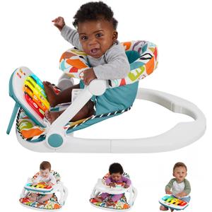 Fisher-Price Baby Portable Chair Deluxe Kick & Play Sit-Me-Up Floor Seat with Piano Learning Toy & Snack Tray for Infants to Toddlers, Multicolor