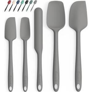 Coukre Silicone Spatula Set of 5,High Temperature Resistant, Food Grade Silicone, Dishwasher Safe, for Baking, Cooking (Pure Gray)