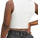 LovelyWholesale Sexy Crop Top for Women Graphic Tees V Neck Ribbed Tank Top (White)