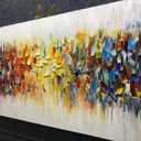 AMEI Art, 24x48Inch Hand Painted Abstract Knife Oil Painting Yellow White Textured Wall Art Colorful Modern Artwork Handmade Acrylic Painting Stretched and Framed Ready to Hang
