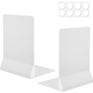 Foldable Bookends for Shelves, 2 Pack Adjustable Book Holders with Anti-Slip Pads, Decorative Book Stopper for Heavy Books, White Book Ends for Office Home School