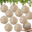 Lyrow 12 Pcs Large Glitter Christmas Ball Ornament Vintage Foam Christmas Tree Balls Sequin Hanging Ornament for Xmas Tree Home Wedding Winter Holiday Party Decor(Champagne Gold,4 Inch)
