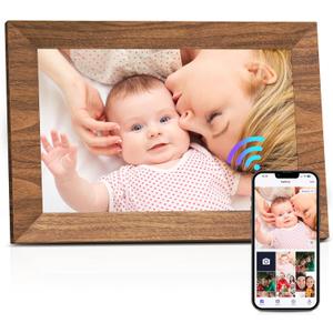 Uhale Digital Picture Frame 32GB Storage 10.1 Inch Wood WiFi Electronic Photo Frames SD Card Slot IPS Touch Screen HD Display Auto Rotate Slideshow Share Videos Photos Instantly Send Wishes Remotely