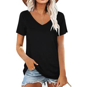 lime flare Womens Summer Tshirts V Neck Casual Short Sleeve Tunic Tops Tees (Black, S)