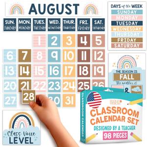 Hadley Designs Classroom Calendar Set Bulletin Board Decorations - Boho School Calendar for Classroom Decor, Kindergarten Preschool Elementary Teacher Must Haves, Homeschool & Daycare Essentials
