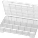 Akro-Mils 05905 Plastic Portable Parts Storage Case for Hardware and Crafts with Hinged Lid and 5 Adjustable Dividers, (14-3/8-Inch x 9-1/2-Inch x 2-1/2-Inch), Large, Clear