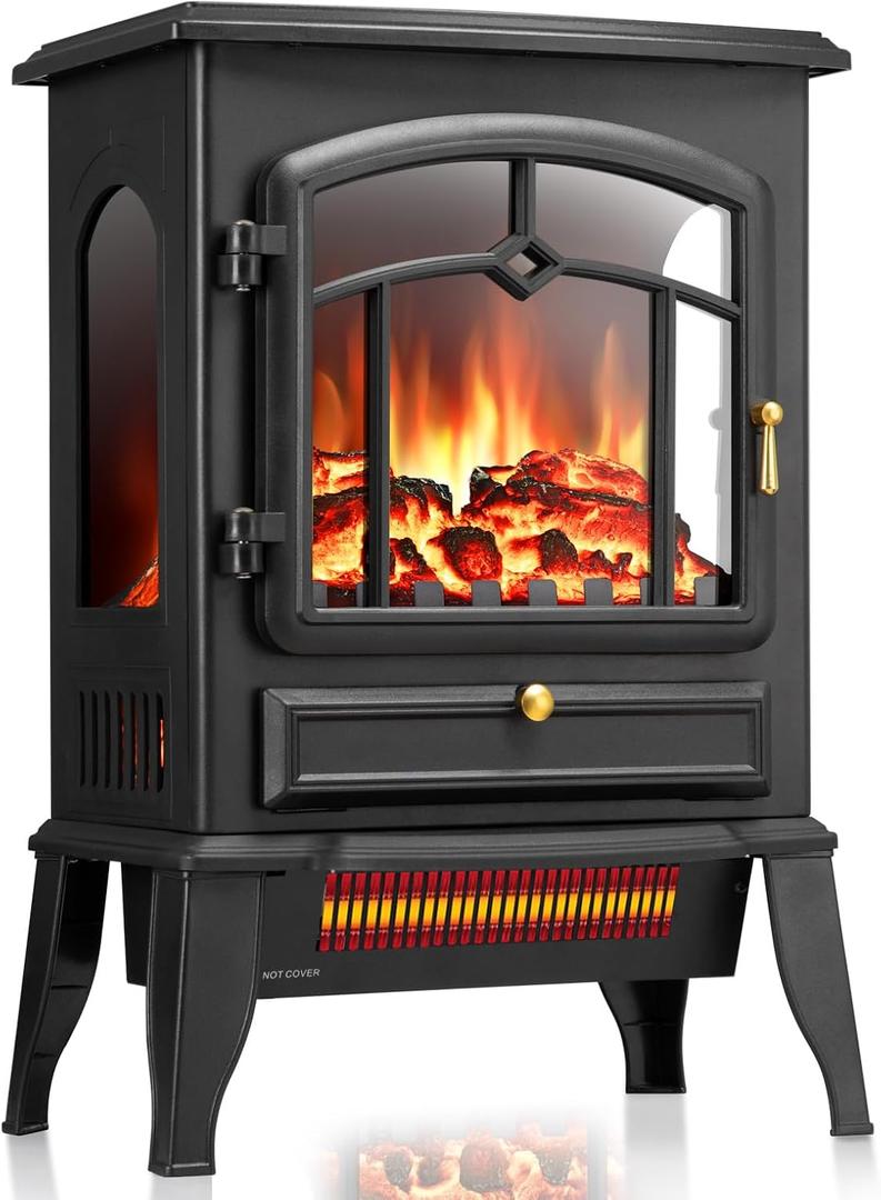 ZAFRO Electric Fireplace Stove, 5100 BTU Quick Heating Electric Fireplace Heater with Adjustable Flame Brightness, 1000W/1500W Thermostat, for Living Room, Bedroom, 22 Inch Standard