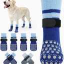 Kuoser Dog Socks, Non-Slip Dog Grip Sock for Hardwood Floors, No Twist Dog Boots & Paw Protectors 4 Pcs Anti-Scratch Hot Pavement Winter Snow Socks for Small Medium Large Senior Dogs, Blue L