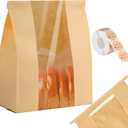 120 Bread Bags for Homemade Bread, Sourdough Bread Bag with Window 14" X 8.3" X 3.5" Large Paper Bakery Bags with Tin Tie Tab Lock Stickers for Food Cookies Packaging Storage