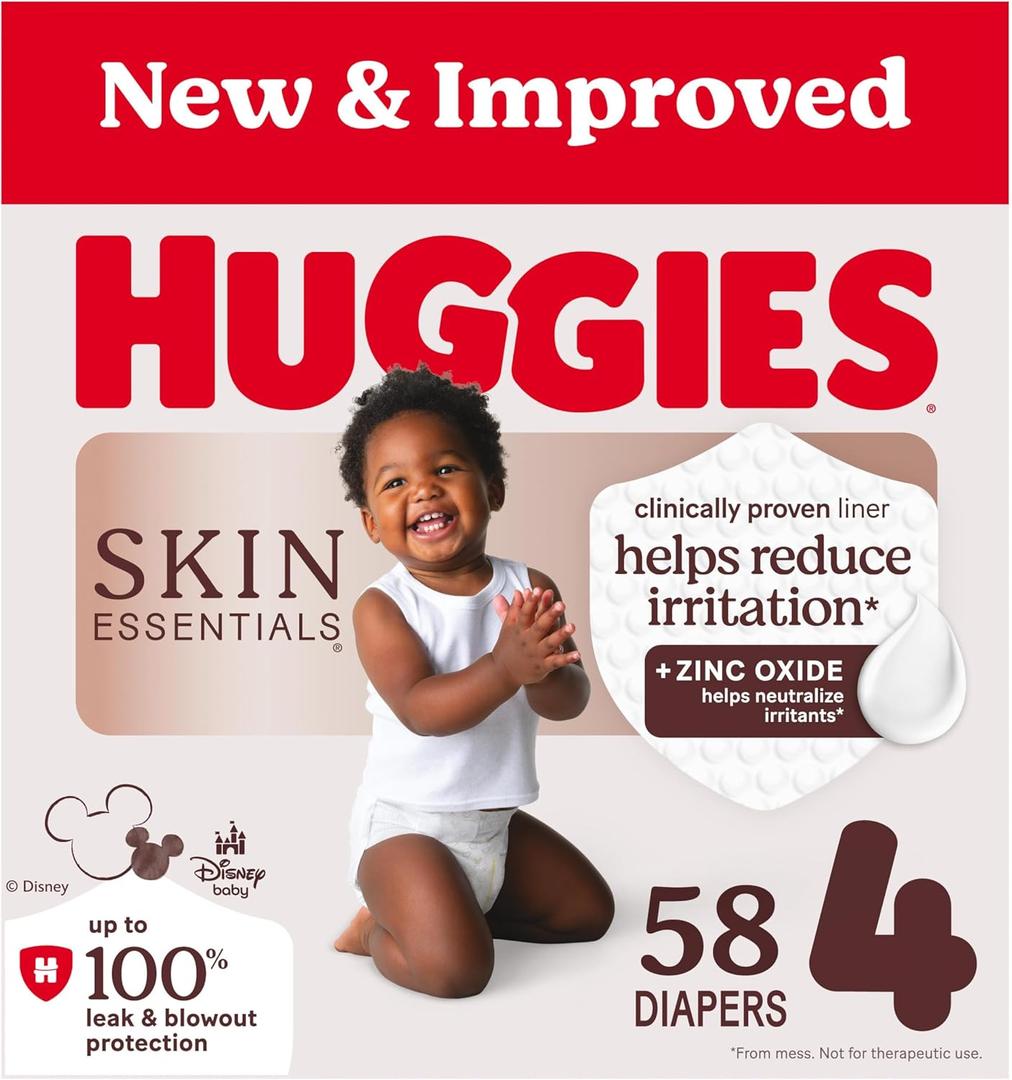 Huggies Size 4 Diapers, Skin Essentials Baby Diapers, Size 4 (22-37 lbs), 58 Count