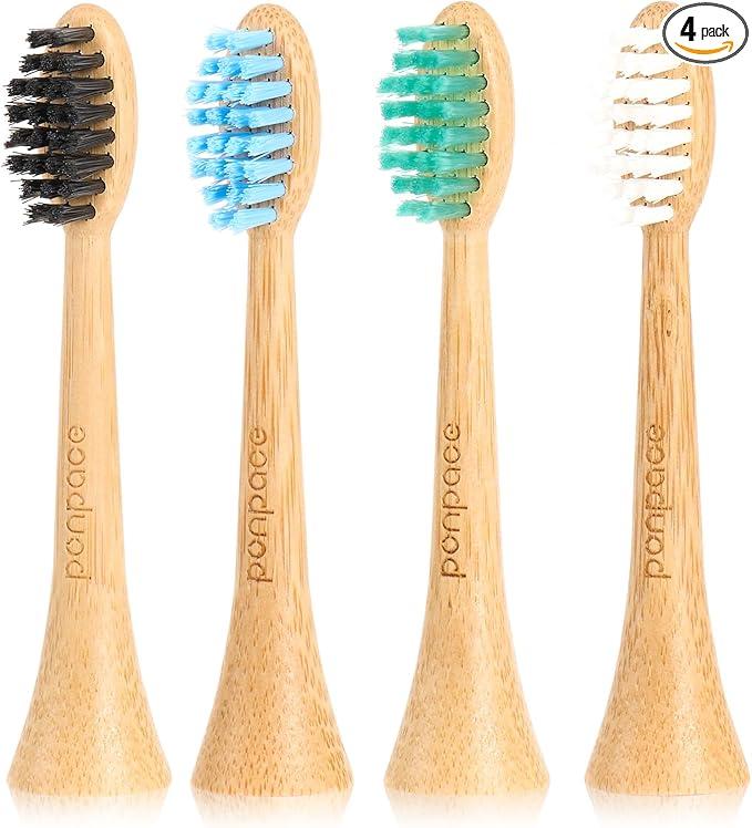 Bamboo Toothbrush Replacement Heads Compatible with Philips Sonicare, Soft CastorOil Biodegradable Bristles, EcoFriendly Bamboo Handle, 4 Pack, Sustainable Daily Cleaning