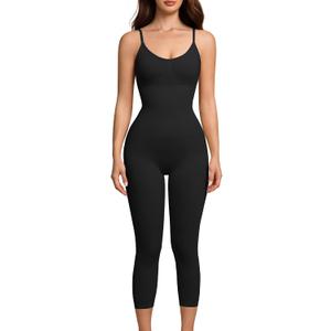 Women Open Bust Bodysuit Seamless Tummy Control Full Body Shaper Shapewear Capri Butt Lifter Thigh Slimmer, Size S