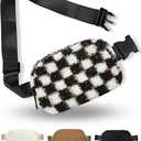 Boutique Fleece Belt Bag | Sherpa Checkered Crossbody Fanny Pack for Women | Fashionable Cute Waist Pack | Small Chest Bag | Gold Accessories | Adjustable Extended Strap | Black Checker