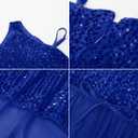 GRACE KARIN Girls Sequin Dress One Sleeve Formal Pageant Prom Party Special Occasion Dresses Size 5-14 (Blue, L)