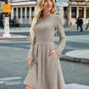 WNEEDU Fall Dresses for Women 2025 Long Sleeve Sweater Dress with Pockets - Casual Knit Crew Neck Winter Outfits(Khaki,2XL) (XXL)