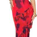 Womens Strapless Tube Maxi Dress Summer Sleeveless Mesh Ruffle Cocktail Party Long Dresses (Red, S)