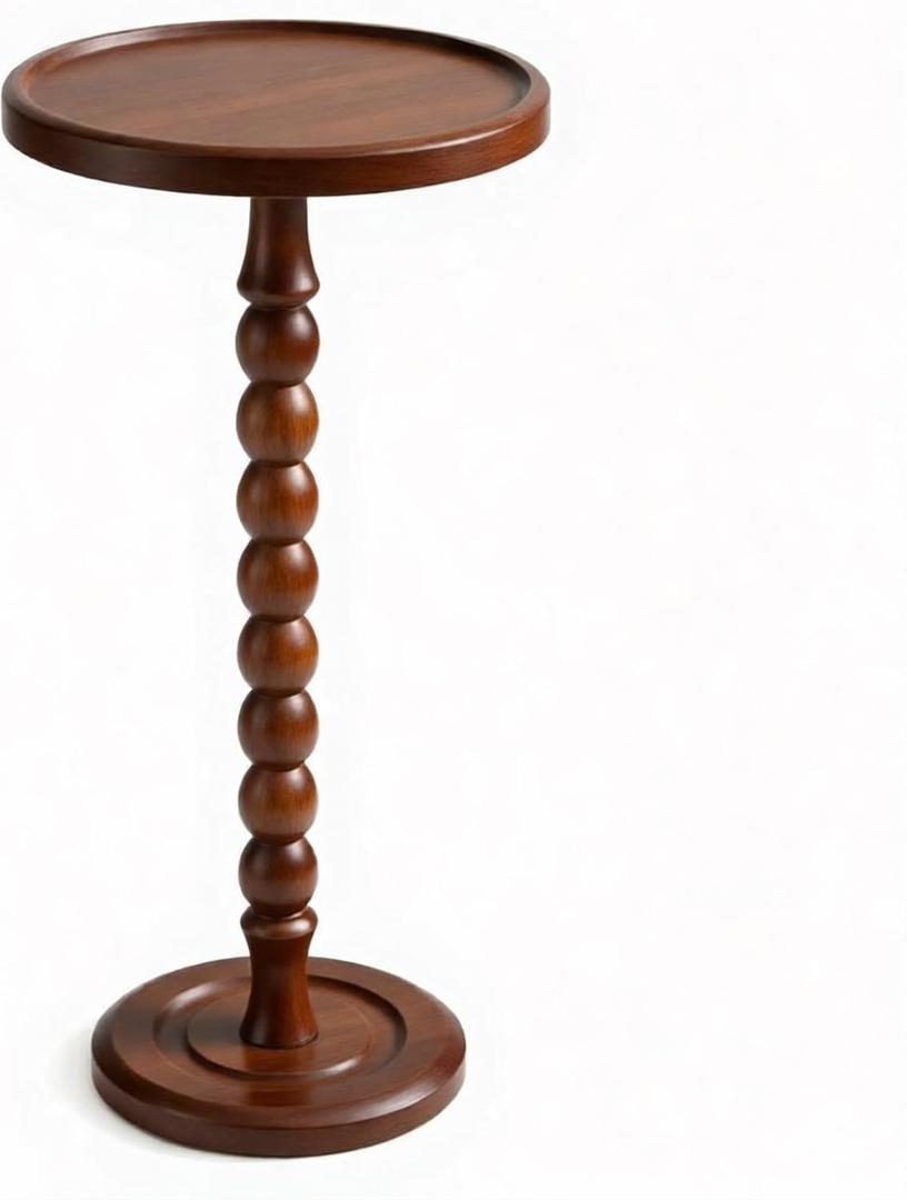 Small Accent Wood End Table, 12inch Round Bedside Table, Natural Side Table Nightstand for Family, Bedroom, Living Room, Handcrafted Finish, Walnut