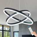 Modern LED Chandelier Black 2-Rings Pendant Light Circular Flush Mount Ceiling Chandelier Lighting with Remote Control for Bedroom Living Room Dining Room Entrance, 3000K-6500K