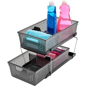 madesmart Two-Tier Under Cabinet Organizer, Sliding Drawer Storage for Cleaning Supplies & Bottles, Carbon