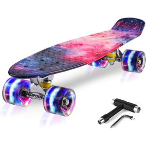 Skateboards, 22" Complete Skateboard, Mini Cruiser Skateboard for Kids Boys Girls Teens Beginners with Colorful Flashing Wheels Skate Tool, Kids Children's Day Gift (Galaxy)
