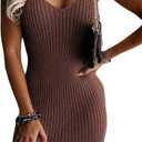 Sidefeel Womens 2026 Summer V Neck Ribbed Knit Sleeveless Tank Dresses Sexy Bodycon Club Night Out Dresses (Brown)