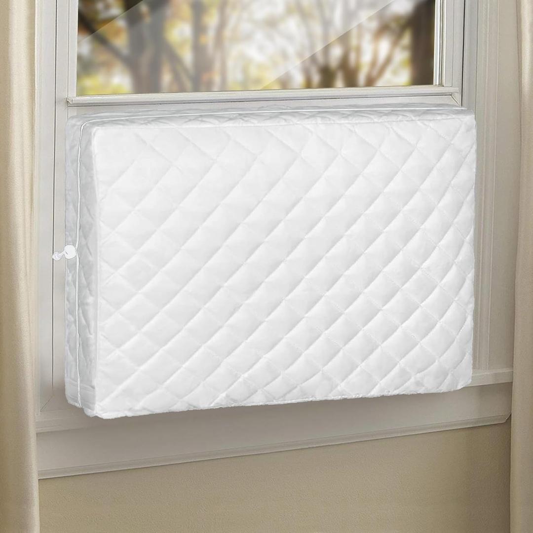 Air Conditioner Covers for Inside: L Size-25"(L) x 18"(H) x 3.5"(D) Beige Indoor AC Cover for Window Unit for Winter, Windproof Waterproof Snowproof for Bedroom Living Room Apartment