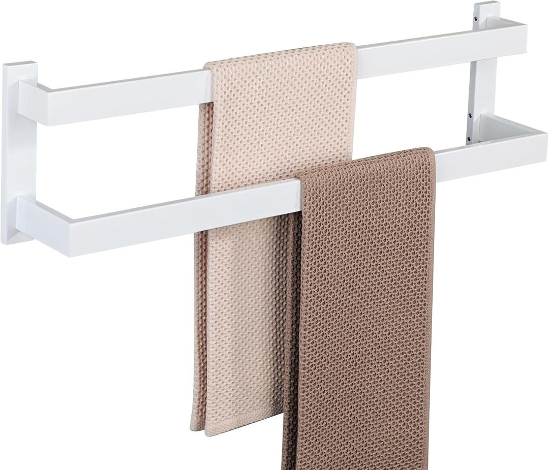 Alise Double Bath Towel Bars Towel Racks for Bathroom Lavatory,Wall Mount Towel Holder SUS304 Stainless Steel Towel Hanger Towel Rail White Finish,23.2 Inch