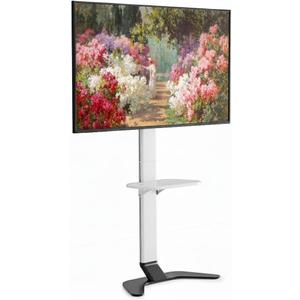 Ultra Slim Floor TV Stand for 37–86 Inch TVs, Modern Curved Base with Shelf, Adjustable Height & Tilt, Space-Saving Design with Cable Management, Fits VESA 600x400mm, White