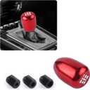 Car Gear Shift Knobs,Stylish Aluminum Alloy Manual Shift Knob 5 Speed for Car Decorations & Comfortable Touch,Universal Car Accessories Interior Stick Shift Knob with 3 Adapters (Red)