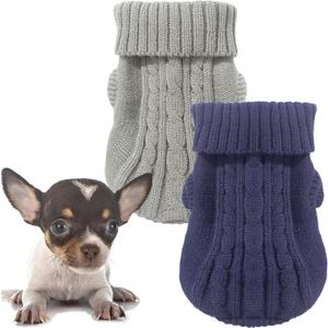 2 Pack Dog Sweaters for Small Dogs, Chihuahua Yorkie Sweater, Dog Clothes Winter Warm Pullover Sweaters, Pet Cat Clothing Cold Weather Puppy Clothes Outfits (XX-Small) (Navy Blue-Grey)