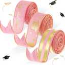 Geosar 3 Roll 2026 Graduation Ribbon 1.5 Inch Graduation Party Favors Congrats Grad Ribbon Bronzing Wired Edge Ribbons with Cap Star Stripes Gold Decoration Craft Supplies (Pink and Gold)