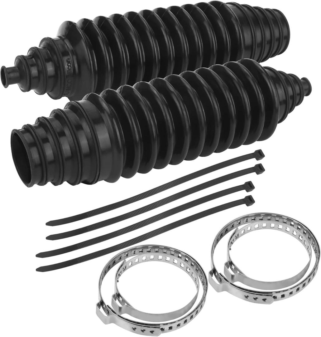 Universal Steering Rack and Pinion Tie Rod Boots, Silicone Bellow Boots with 2 Pieces Gaiter Pinion Boots, 4 Pieces Locking C-Clamps and 6 Pieces Cable Ties, Black