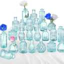 Bud Vases in Bulk 24, Blue Glass Vase, Small Vases for Flowers, Modern Ribbed Glass Bud Vase Wedding Flower Vase Blue Decor Baby Shower Party Centerpieces Home Room Table Decorations