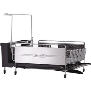 Sabatier Expandable Stainless Steel Dish Rack with Rust-Resistant Soft Coated Wires and Bi-Directional Spout, with Utensil Caddy and Removable Stemware Holder (Gray/Black)
